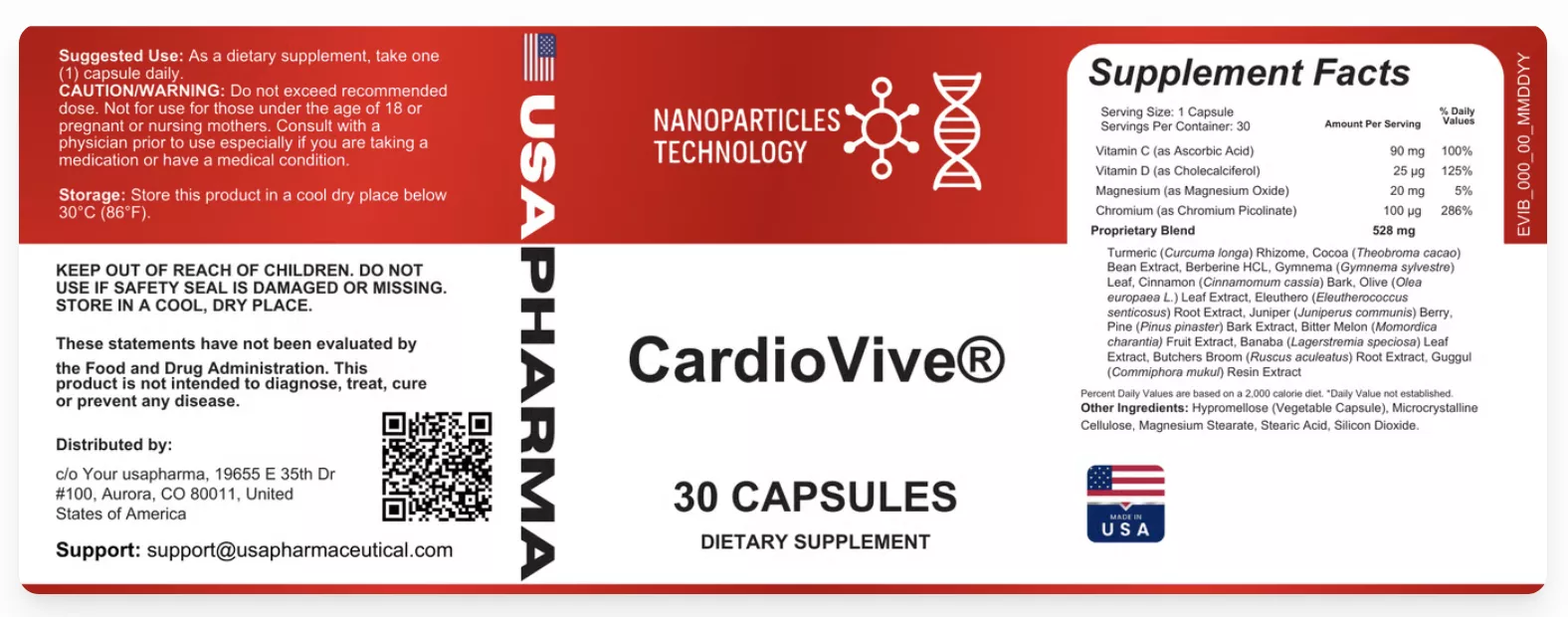 CardioVive supplement facts label